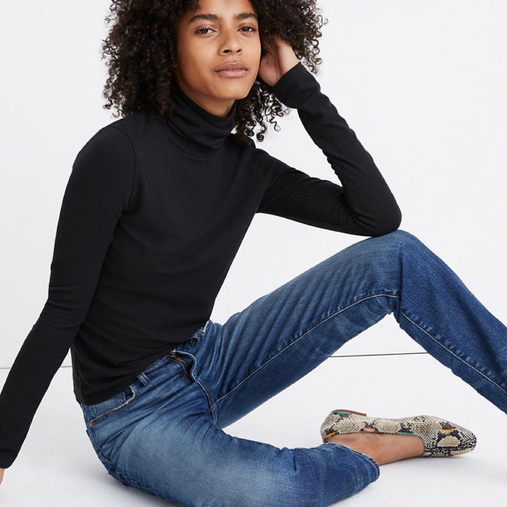 NWT Madewell Ribbed Turtleneck Top Black 2XL
